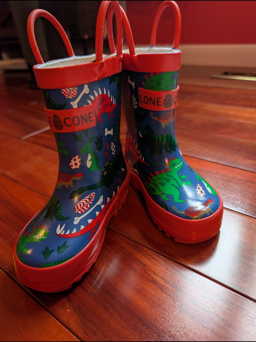 Toddler Red & Blue Dinosaur Rain Boots